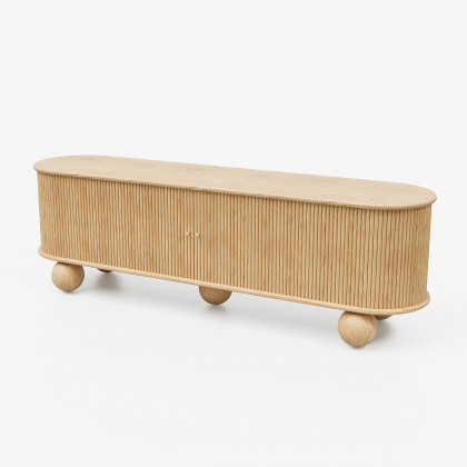 HMR - Stria 71" Oval Ash Wood Fluted TV Stand with Storage