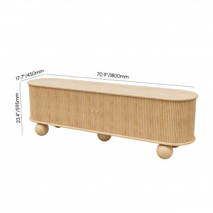 HMR - Stria 71" Oval Ash Wood Fluted TV Stand with Storage