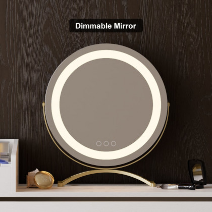 HMR - Modern White Retractable Makeup Vanity Set with Side Cabinet Dressing Table with Light