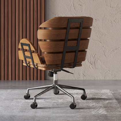 HMR - Brown Industrial Swivel Office Chair Leather Upholstered Task Chair Adjustable Height