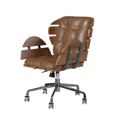 HMR - Brown Industrial Swivel Office Chair Leather Upholstered Task Chair Adjustable Height