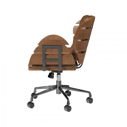 HMR - Brown Industrial Swivel Office Chair Leather Upholstered Task Chair Adjustable Height