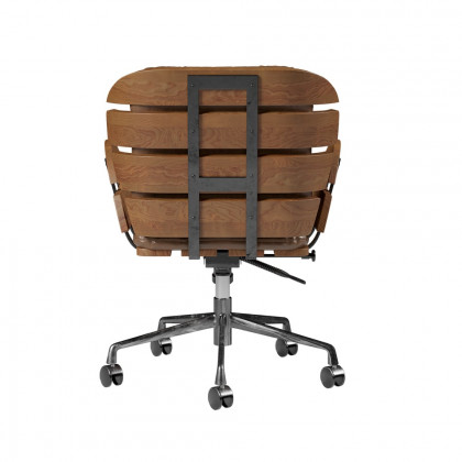 HMR - Brown Industrial Swivel Office Chair Leather Upholstered Task Chair Adjustable Height