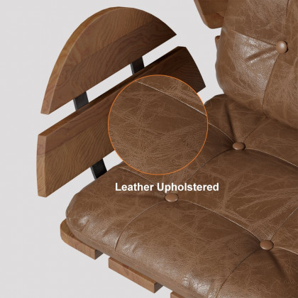 HMR - Brown Industrial Swivel Office Chair Leather Upholstered Task Chair Adjustable Height