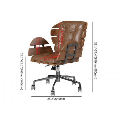 HMR - Brown Industrial Swivel Office Chair Leather Upholstered Task Chair Adjustable Height