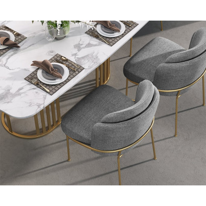 HMR Linenic Series Modern Dining Chairs with Linen Upholstery - Gray/Gold, Set of 2