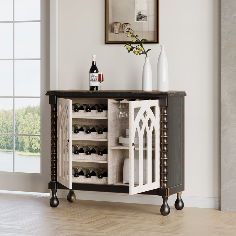 HMR - Traditional Black Bar Wine Rack Cabinet with Wine Holder Wood Home Bar Cabinet