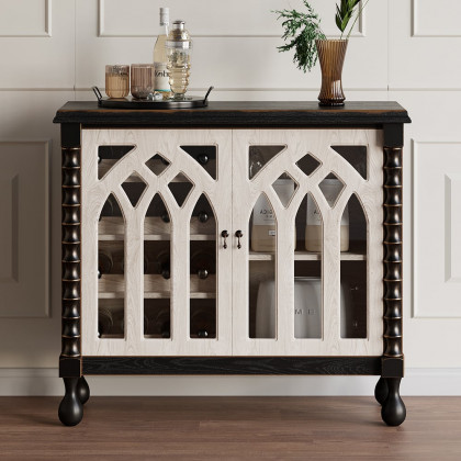 HMR - Traditional Black Bar Wine Rack Cabinet with Wine Holder Wood Home Bar Cabinet