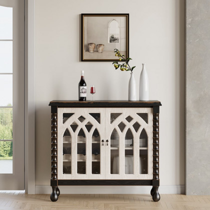 HMR - Traditional Black Bar Wine Rack Cabinet with Wine Holder Wood Home Bar Cabinet