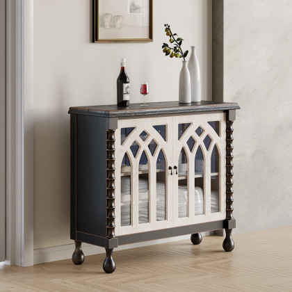 HMR - Traditional Black Bar Wine Rack Cabinet with Wine Holder Wood Home Bar Cabinet
