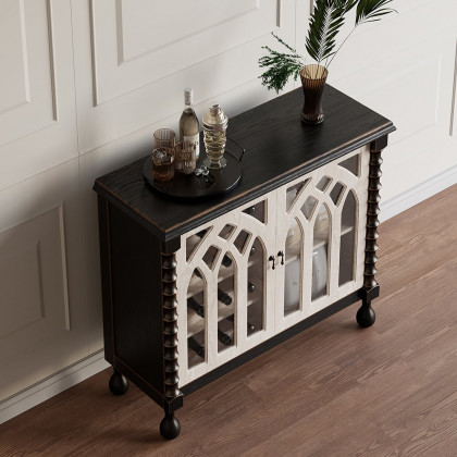 HMR - Traditional Black Bar Wine Rack Cabinet with Wine Holder Wood Home Bar Cabinet