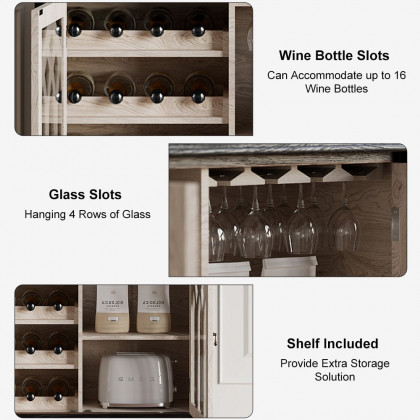 HMR - Traditional Black Bar Wine Rack Cabinet with Wine Holder Wood Home Bar Cabinet