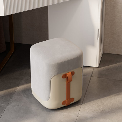 HMR - Modern White Corner Makeup Vanity Set with Acrylic Top & Mirror & Stool & Cabinet