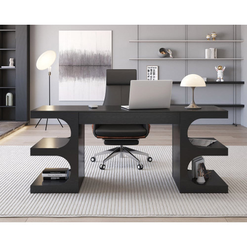 HMR - 64.2" Wooden Writing Desk & Reclining Leather Office Desk Chair Set