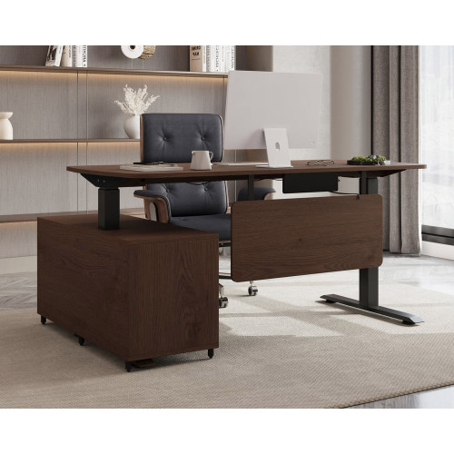 HMR - Modern L-Desk Adjustable Electric Standing Desk & Office Chair Set