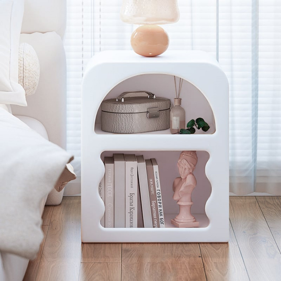 HMR - Codiys Art Deco White Nightstand with Open Storage Bedside Table with Shelves