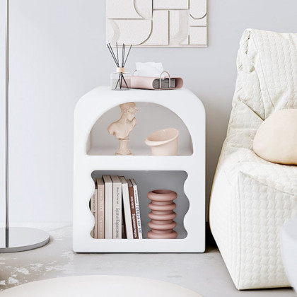 HMR - Codiys Art Deco White Nightstand with Open Storage Bedside Table with Shelves