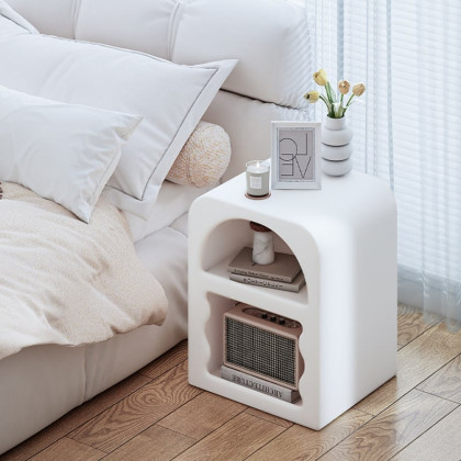 HMR - Codiys Art Deco White Nightstand with Open Storage Bedside Table with Shelves