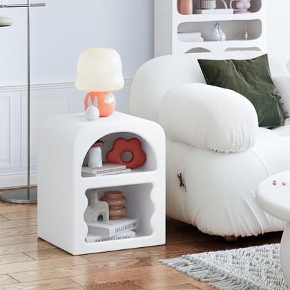 HMR - Codiys Art Deco White Nightstand with Open Storage Bedside Table with Shelves