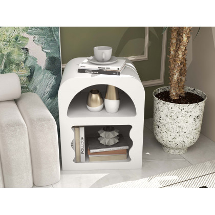 HMR - Codiys Art Deco White Nightstand with Open Storage Bedside Table with Shelves