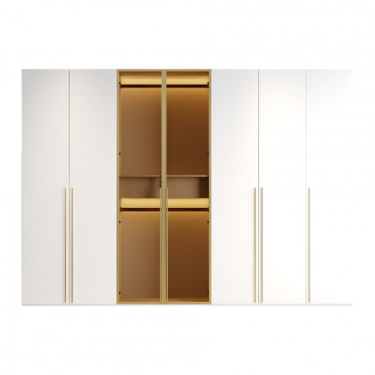 HMR - White & Gold Modern Extra Wide Wardrobe with Clear Glass Door Storage with Sensor Light