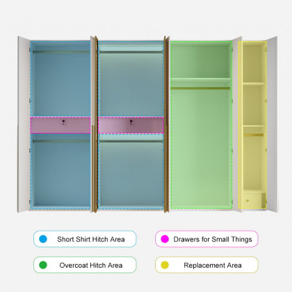 HMR - White & Gold Modern Extra Wide Wardrobe with Clear Glass Door Storage with Sensor Light
