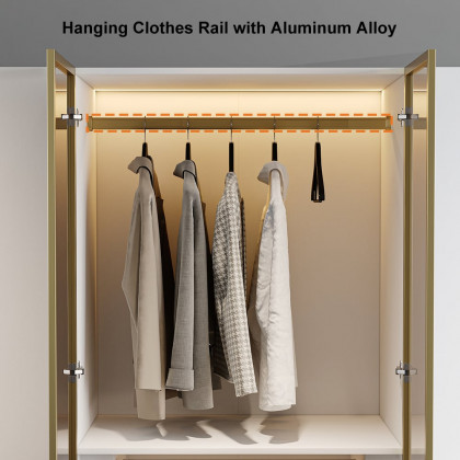 HMR - White & Gold Modern Extra Wide Wardrobe with Clear Glass Door Storage with Sensor Light
