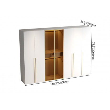 HMR - White & Gold Modern Extra Wide Wardrobe with Clear Glass Door Storage with Sensor Light