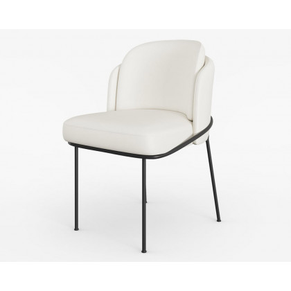 HMR Linenic Series Modern Dining Chairs with Linen Upholstery - White/Black, Set of 2