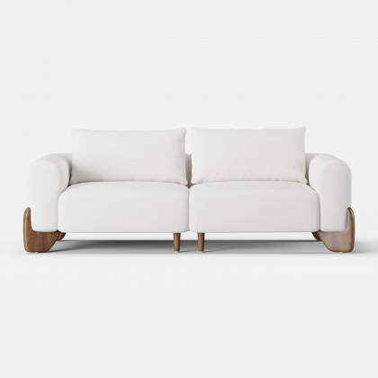 HMR - Curva 78" White Boucle Upholstered Wood Legs 2-Seat Sofa