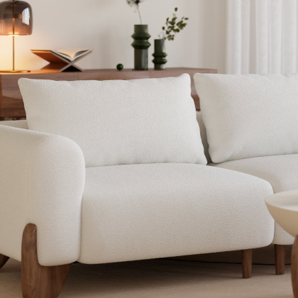 HMR - Curva 78" White Boucle Upholstered Wood Legs 2-Seat Sofa