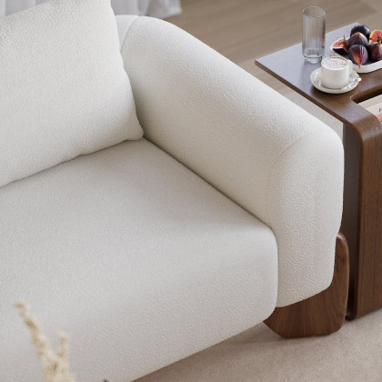 HMR - Curva 78" White Boucle Upholstered Wood Legs 2-Seat Sofa