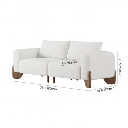 HMR - Curva 78" White Boucle Upholstered Wood Legs 2-Seat Sofa
