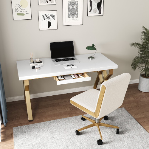 HMR - 47" Modern Rectangular Writing Desk & Swivel Office Chair Set Ergonomic