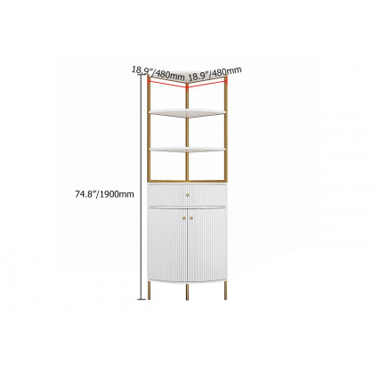 HMR - 74.8" Modern White Etagere Corner Bookshelf 1 Drawer & 2 Doors Wooden Tall Bookcase
