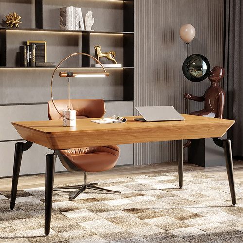 HMR - 2-Drawers Walnut Office Desk 63" Mid-Century Modern Writing Desk with Tapered Leg