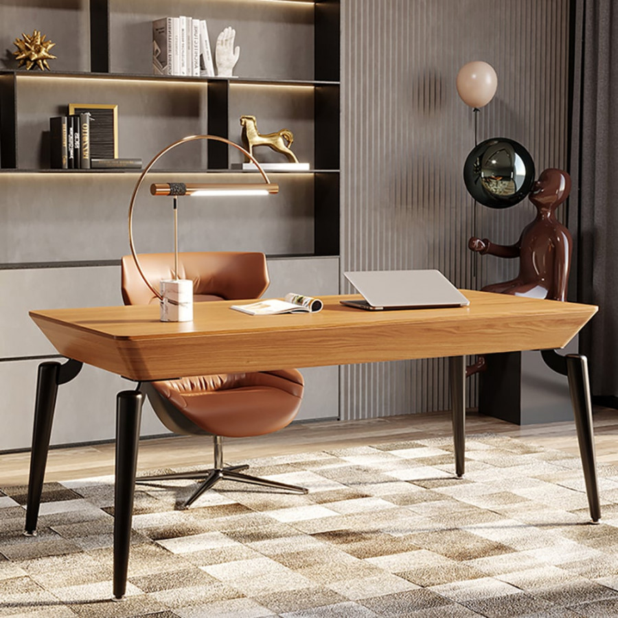 HMR - 2-Drawers Walnut Office Desk 63" Mid-Century Modern Writing Desk with Tapered Leg
