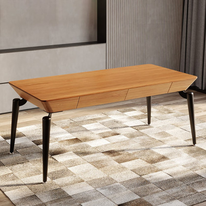 HMR - 2-Drawers Walnut Office Desk 63" Mid-Century Modern Writing Desk with Tapered Leg
