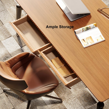 HMR - 2-Drawers Walnut Office Desk 63" Mid-Century Modern Writing Desk with Tapered Leg