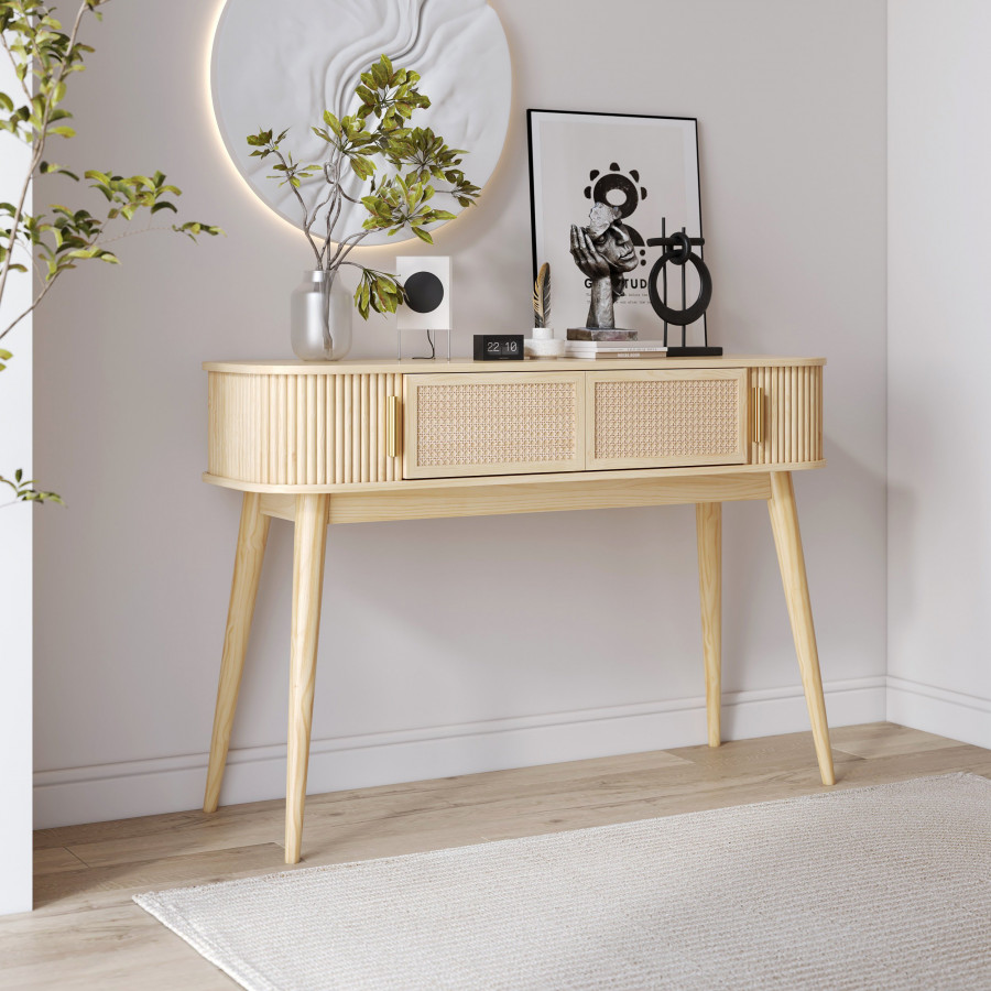 HMR - Natural Wood Console Table with Storage (47.2")