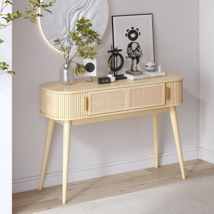 HMR - Natural Wood Console Table with Storage (47.2")