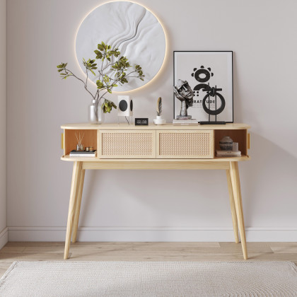 HMR - Natural Wood Console Table with Storage (47.2")