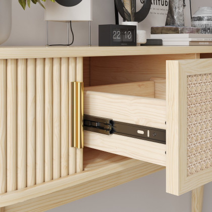 HMR - Natural Wood Console Table with Storage (47.2")