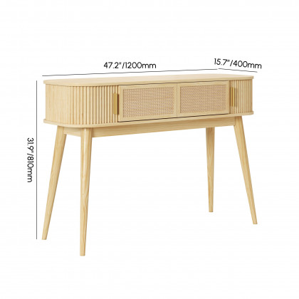 HMR - Natural Wood Console Table with Storage (47.2")