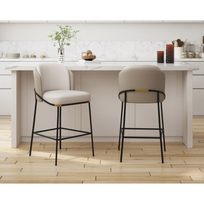 HMR Linenic Series Modern PU Leather Bar Stools - Gray, 20.9"L x 20.9"W x 41.3"H, 4-Pieces