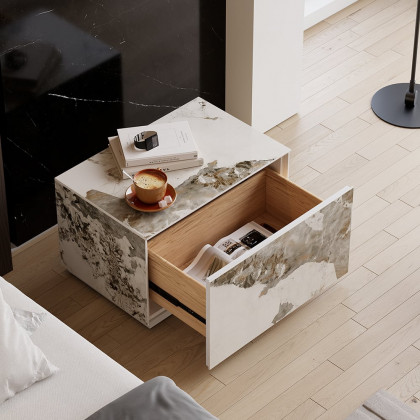 HMR 23" Sintered Stone Floor Nightstand with Drawer - Marble & White, Number Of Drawers: 1, Single