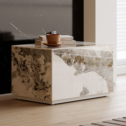 HMR 23" Sintered Stone Floor Nightstand with Drawer - Marble & White, Number Of Drawers: 1, Single