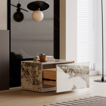 HMR 23" Sintered Stone Floor Nightstand with Drawer - Marble & White, Number Of Drawers: 1, Single