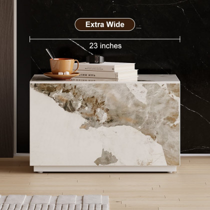 HMR 23" Sintered Stone Floor Nightstand with Drawer - Marble & White, Number Of Drawers: 1, Single