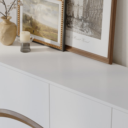 HMR - 63'' White & Walnut Contemporary Sideboard Cabinet 4-Door